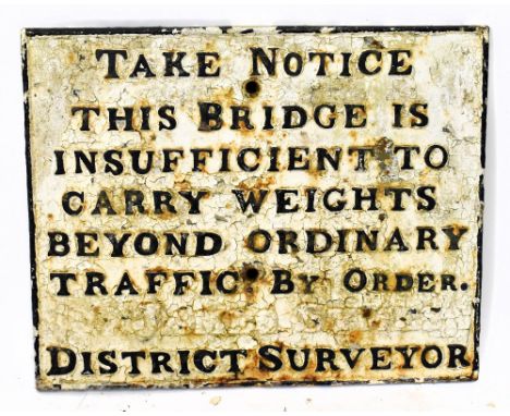 A vintage cast iron James Symes Surveyors sign, 41 x 50cm.