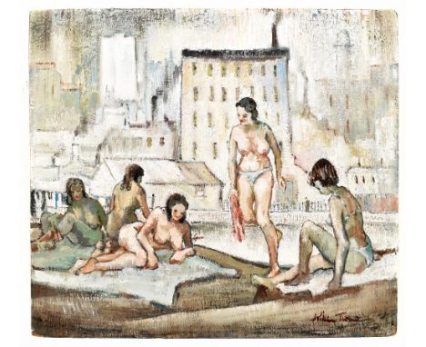 WILLIAM RALPH TURNER FRSA (1920-2013); oil on board, 'The Trafford Park Bathers', signed, inscribed verso in artist's hand, 4