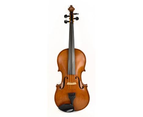 A full-size German viola with two-piece back, length 38.7cm, unlabelled, cased with a bow.Additional InformationGood with sur