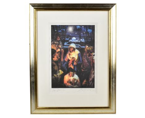 HAROLD FRANCIS RILEY DL DLitt FRCS DFA ATC (born 1934); pencil signed print of the nativity scene, inscribed 'For Damian', 38