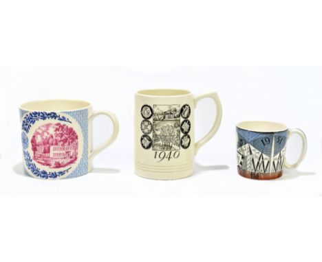 FESTIVAL OF BRITAIN 1951; a Wedgwood mug designed by Norman Matkinson, height 7.5cm, with a Wedgwood Barlaston mug dated 1940