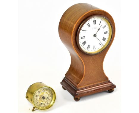 COCKBURN OF RICHMOND; an Edwardian inlaid mahogany balloon shaped timepiece, the enamel dial set with Roman numerals on brass