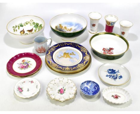 SPODE; a bowl hand painted with a scene of Loch Eilt and signed by A. Gaskell, diameter 26cm, with a Spode 'Wren' pattern bow