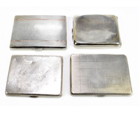WILLIAM NEALE &amp; SONS; a Elizabeth II hallmarked silver cigarette case with engine turned decoration and yellow metal stri