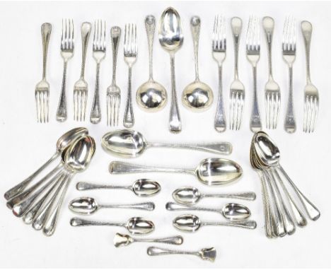 A harlequin set of Victorian hallmarked silver Old English and bead pattern flatware, comprising two sauce ladles, London 186