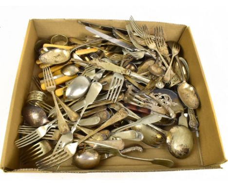 A selection of 19th century and later silver plated flatware, various patterns and condition.&nbsp;