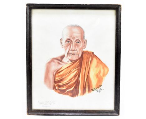 YATANABON MAUNG SU (1903-1965); 20th century watercolour portrait, Burmese High Priest aged 82, Rangoon, signed lower right, 
