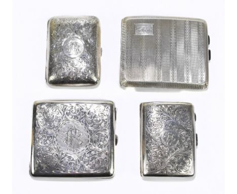 WILLIAM WILKINSON LTD; a George V hallmarked silver cigarette case of curved rectangular form with engine turned decoration a