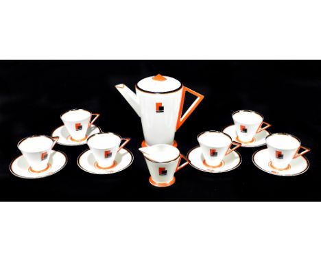 SHELLEY; an Art Deco Eve part coffee service, comprising coffee pot and cover, six cups and saucers, and jug, decorated in th