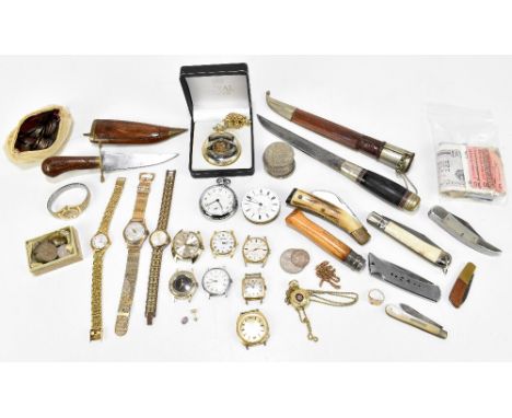 A selection of gentleman's vintage wristwatches including a Timex, lady's Rotary watch, assorted pocket watches and parts, in