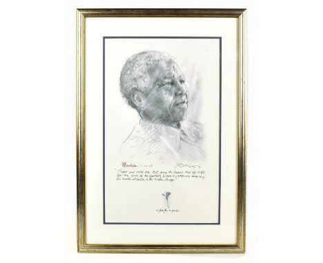 HAROLD FRANCIS RILEY DL DLitt FRCS DFA ATC (born 1934); signed limited edition print, 'Mandela', 1/5, dated 11.02.03, 49.5 x 