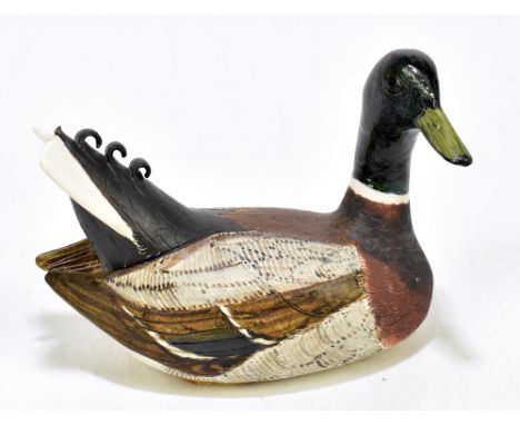 NORMAN MAKINSON (1921-2010); a Studio Pottery model of a stylised mallard, signed, length 15.5cm. (D)NB: Norman Makinson was 