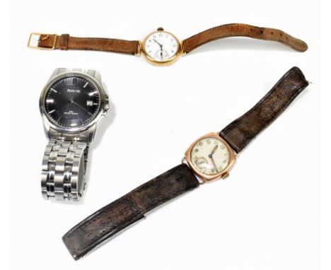 An 18ct yellow gold fob watch converted to a wristwatch, the white enamel dial set with Arabic numerals and inscribed to the 