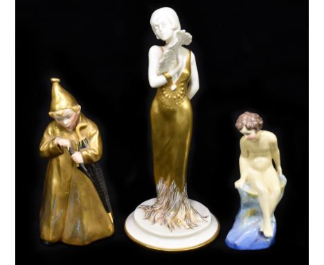 ROYAL DOULTON; HN1542 'Little Child So Rare and Sweet', height 13cm, and a Royal Copenhagen figure of a boy wearing a cloak a