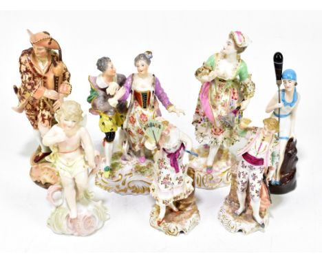 A collection of late 19th/early 20th century Continental porcelain figures from various factories, including Plaque and Havel