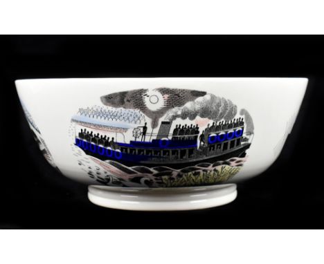 ERIC RAVILIOUS (1903-1942); a large Wedgwood 'Boat Race' bowl, circa 1938, the outside decorated with boat races in Oxford an