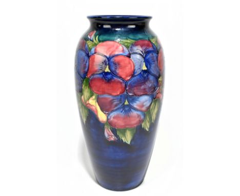 WALTER MOORCROFT; a large vase decorated in the 'Pansy' pattern, signed to base with further impressed marks to base, height 