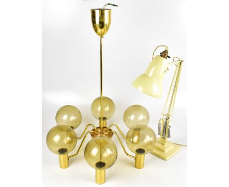 HERBERT TERRY &amp; SONS LTD; a vintage Anglepoise lamp, with a 1970s six branch gilt metal ceiling light, with six globular 