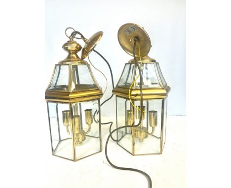 2 large brass 3 light hanging lanterns 