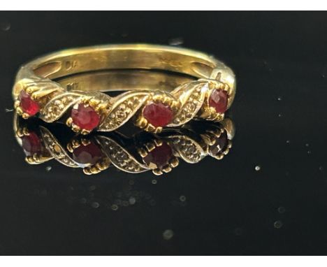 9ct Gold ring set with rubies & diamonds Size K 1.9g 