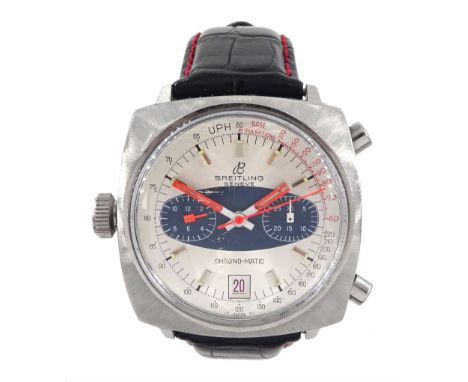 Breitling Chrono-Matic gentleman's stainless steel automatic wristwatch, Ref. 2111, serial No. 1328140, on black leather stra