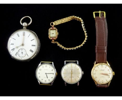 Victorian silver open face key wound 'Foggs patent' lever pocket watch, Chester 1876, Rolland gold ladies manual wind wristwa