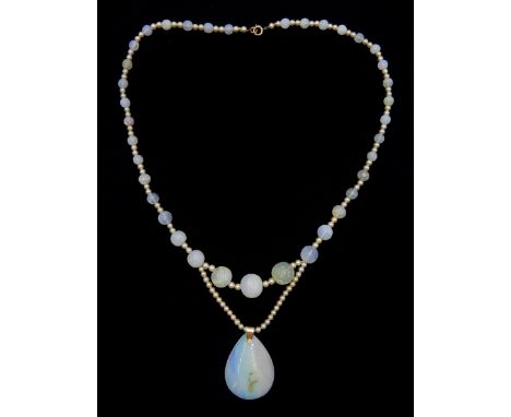Early-mid 20th century opal, pearl and bead necklace, with gold opal pendantCondition Report:Approx 47.6gm, length = 58cm