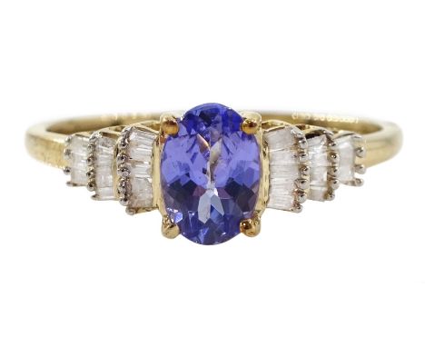 9ct gold oval tanzanite and diamond ring, hallmarkedCondition Report:Approx 1.7gm, size R