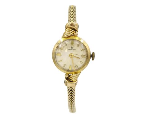 Hamilton ladies 9ct gold manual wind bracelet wristwatch, Birmingham 1984Condition Report:Approx 9.95gm (excluding movement),