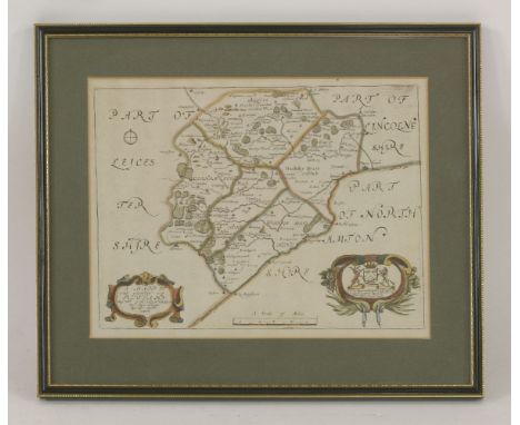 R Blome,A Mapp of the County of Rutland with its hundreds,handcoloured,23 x 23cm,A 'miniature Speed' map of Rutlandeshire,han