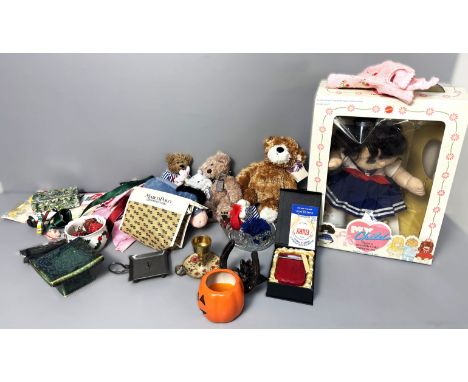 A Mattel My Child Doll in original box, 33 cm, also a Gund bear, Thornbury bear, a Koosh ball, other toys, Christmas Decorati