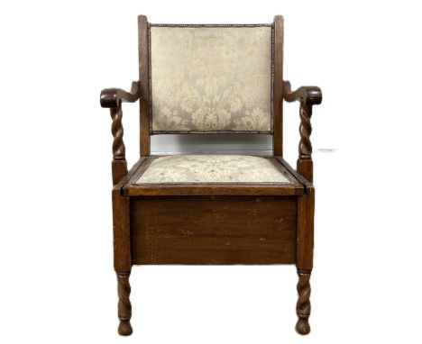 A c. 1900 oak commode chair, 88 x 60 x 58 cm.  The Alastair & Sheila Brooks Collection: of Oaklands (& past owners of Ednam H