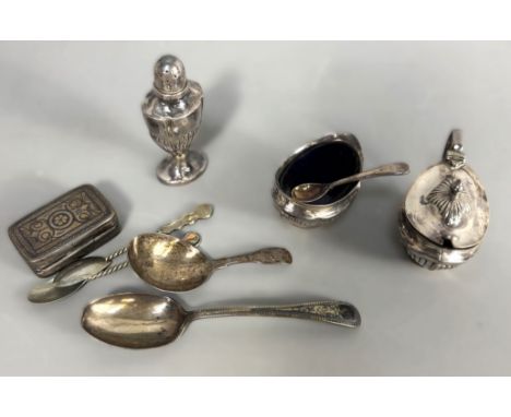 A George III silver tea caddy spoon, hallmarked but lacking city mark, makers mark probably TE, also a silver tea spoon, a wh
