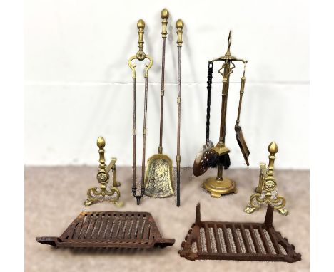 A quantity of fire tools, to include, a fire companion, andirons, bellows, (A Lot).