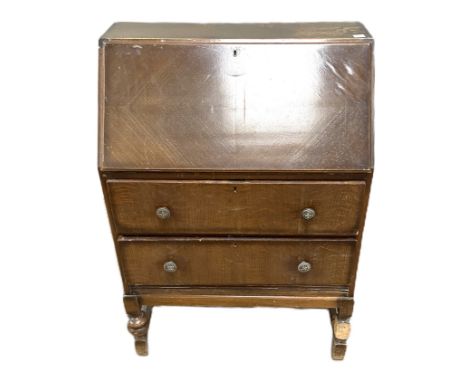 A vintage beech cabinet, with concealed fold out single bed; together with a small vintage bureau and a 1930/40s oak gate leg