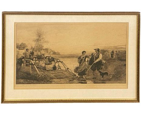 Robert Walker Macbeth RA (1848-1910) - 1901 Etching. Ferry Crossing/boarding. FARWELL. Gypsies on a cambridgeshire Ferry. Sig
