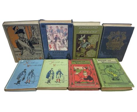 NELSON INTEREST: DECORATIVE CLOTH BINDINGS: 8 Titles: THE STORY OF NELSON AND WELLINGTON ILLUSTRATED, London, W and R Chamber