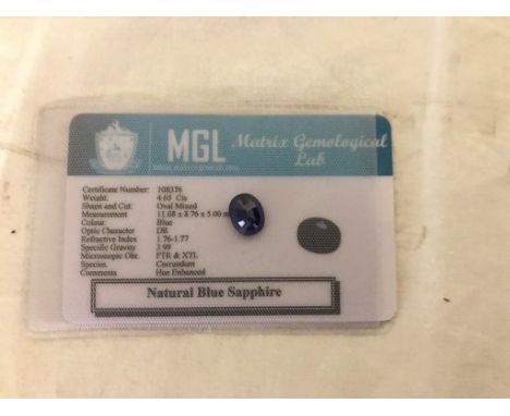 A 4.65 natural blue sapphire (with Certificate)