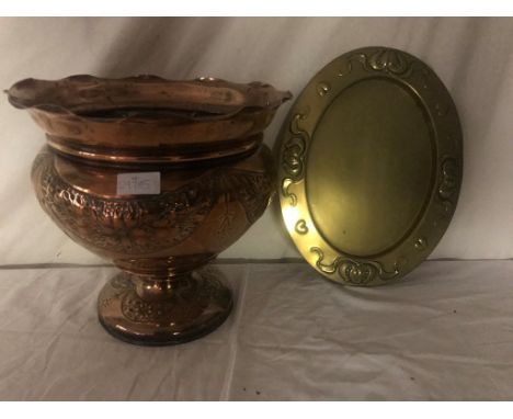 An Art Nouveau copper planter; together with an Art Nouveau tray