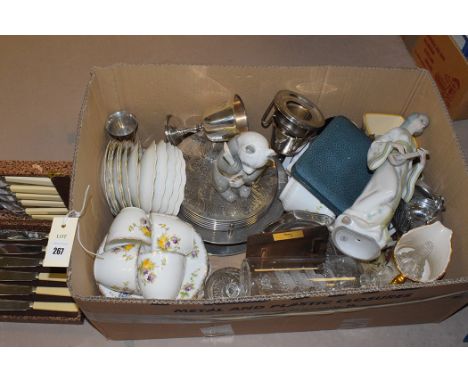 A part afternoon tea set with floral decoration; ceramic ornaments; and sundry decorative ceramics; miscellaneous glass and m