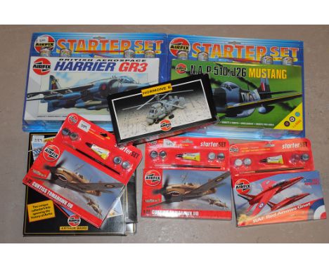 Airfix model constructor starter sets, to include: N.A.P-51D/J26 Mustang, Curtis Tomahawk IIB (x2), RAF Red Arrow GNAT, Hercu
