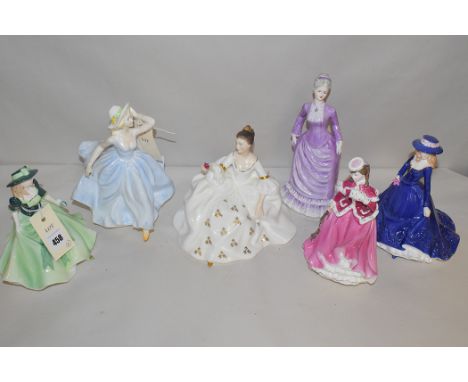 Figures of ladies by Coalport, Royal Worcester and Royal Doulton, to include: "Holly"; "My Love"; "The Skater"; and three oth