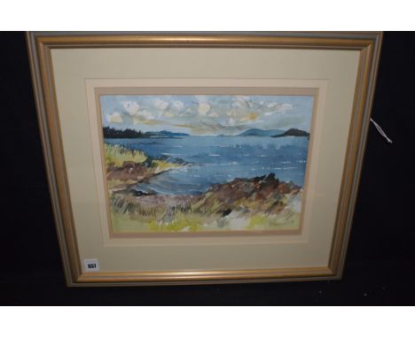 A watercolour, by R. Macdonald (?) Scott - "Aird's Bay, Appin", indistinctly signed; inscription verso.