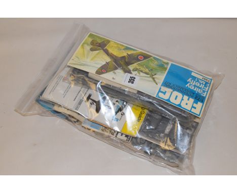 Frog model constructor kits, yellow series bags, comprising: Hawker Sea Fury; Heinkel HE.162A; Hawker Tempest MK.5; de Havill