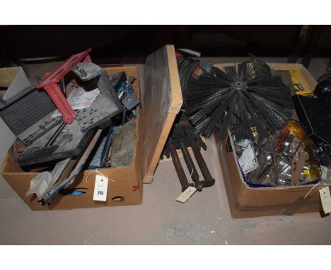 A large quantity of mainly metal working tools, including: a bench vice; sockets; battery charger; joint cutting saw; electri