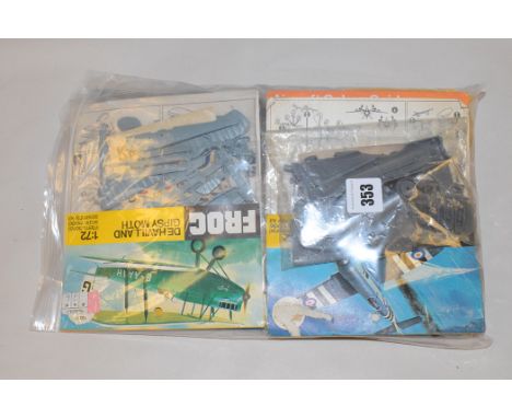 Frog model constructor kits, 1:72 scale yellow series, to include: de Havilland Gipsy Moth; Dewoitine D520C; Hawker Tempest M