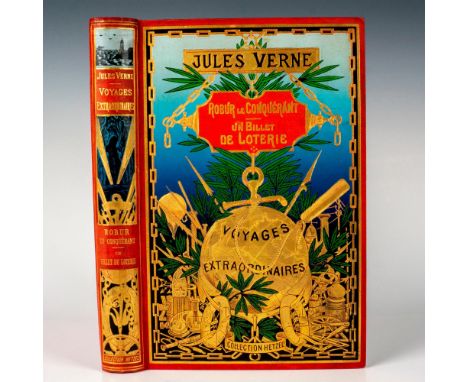 Splendid double volume from Hetzel Globe Dore French edition of the Voyages Extraordinaires by Jules Verne. It includes the n