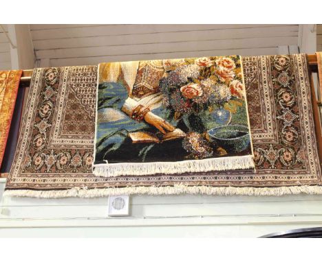 Persian design carpet with a brown ground 3.20 x 1.95 and an Iranian Pamchal rug with a portrait ground 1.55 x 1.00 (2)