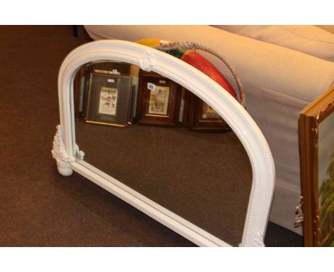 White framed overmantel mirror and novelty life belt (2)