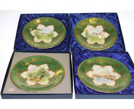 Four Royal Worcester hand painted plates, signed F. Clark, boxed
